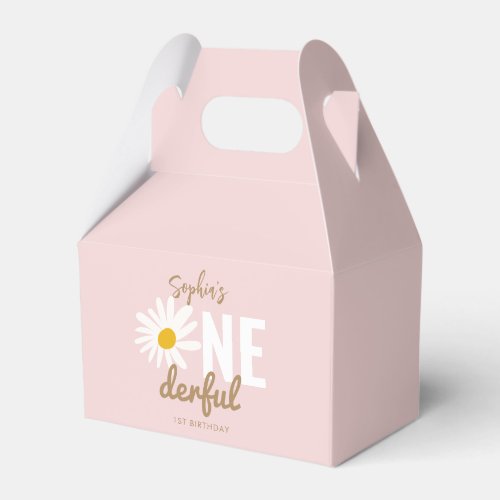 Chic Retro Pink Daisy Flower 1st Birthday Favor Boxes