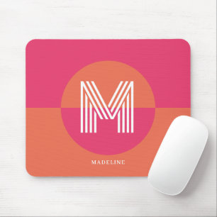 Chic Retro Pink Orange Geometric Modern Monogram Mouse Pad