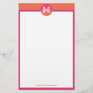 Chic Retro Pink Orange Geometric Modern Monogram Stationery