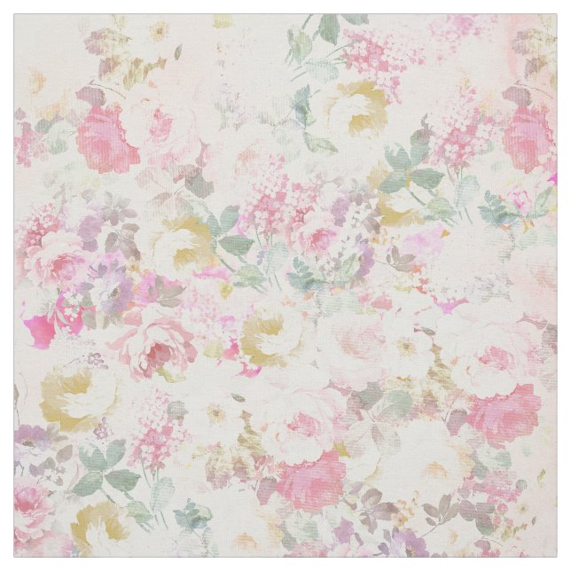 Chic retro pink white watercolor floral pattern fabric (Swatch)