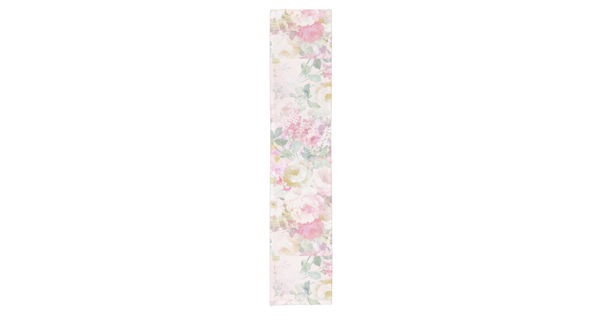 Chic retro pink white watercolor floral pattern short table runner | Zazzle