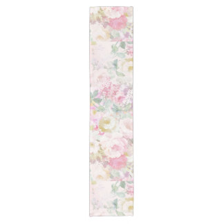 Chic retro pink white watercolor floral pattern short table runner