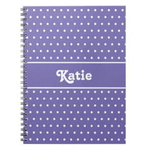 Chic Retro Polka Dots Purple and White Name  Notebook