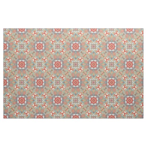 Chic Retro Red Turquoise Teal Kaleidoscope Pattern Fabric