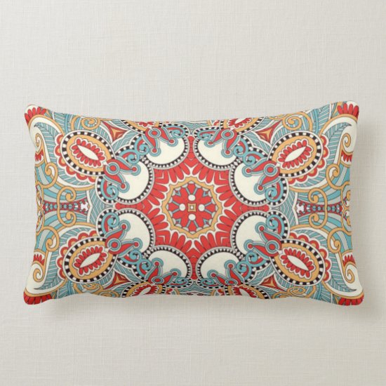 Chic Retro Red Turquoise Teal Kaleidoscope Pattern Lumbar Pillow