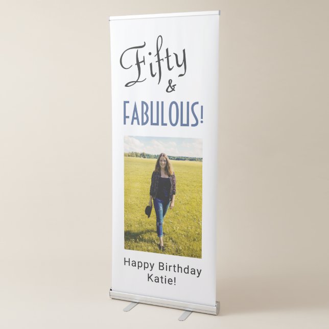 Chic Retro Script 50th Birthday Photo Retractable Banner (3/4)