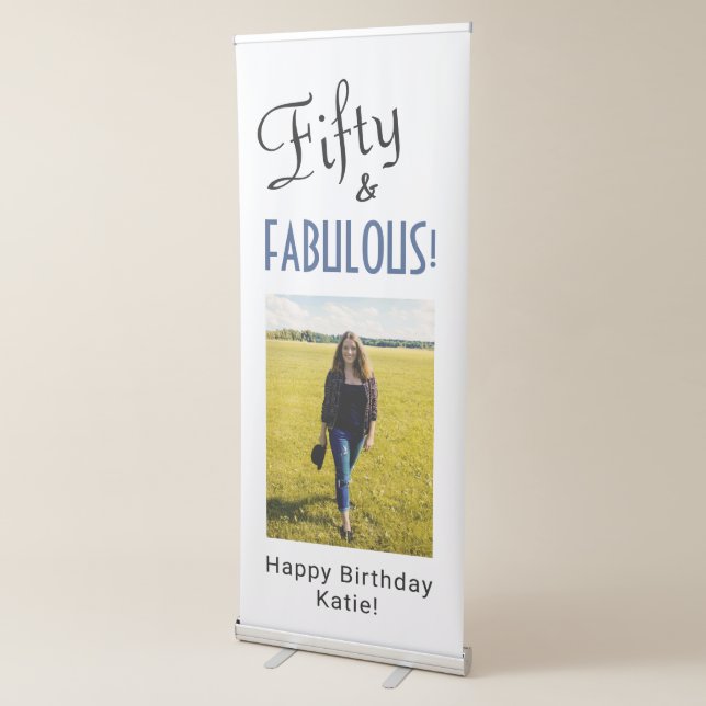 Chic Retro Script 50th Birthday Photo Retractable Banner (3/4)