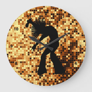 Chic Retro Singer Dancer Gold Mirror Tiles Large Clock