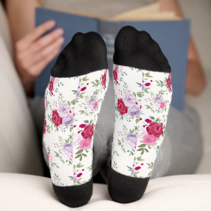 Chic retro Spring Style red purple Floral Pattern Socks