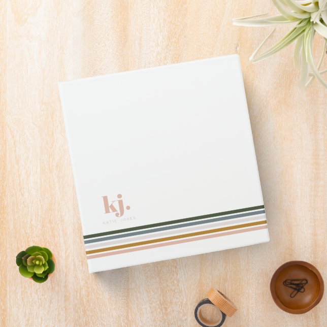 Chic Retro Stripes Monogram 3 Ring Binder (In Situ)