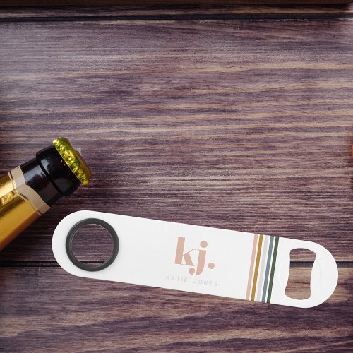 Chic Retro Stripes Monogram Bar Key