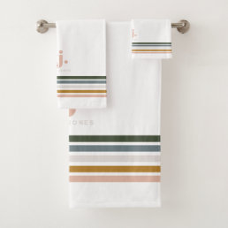 Chic Retro Stripes Monogram Bath Towel Set