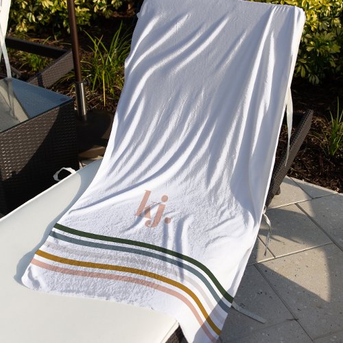 Chic Retro Stripes Monogram Beach Towel