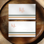 Chic Retro Stripes Monogram Business Card<br><div class="desc">A minimalist monogram design with large typography initials in a classic font with your name below and chic retro rainbow colored stripes. Eye-catching modern design! Background color can be personalized. Add your full contact information on the back. Minimalist design for any type of business. This fully editable double-sided business card...</div>