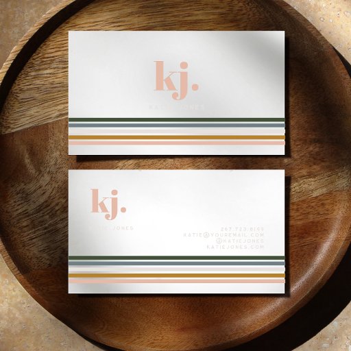 Customizable Chic Retro Stripes Monogram Business Card
