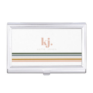 Chic Retro Stripes Monogram Business Card Case