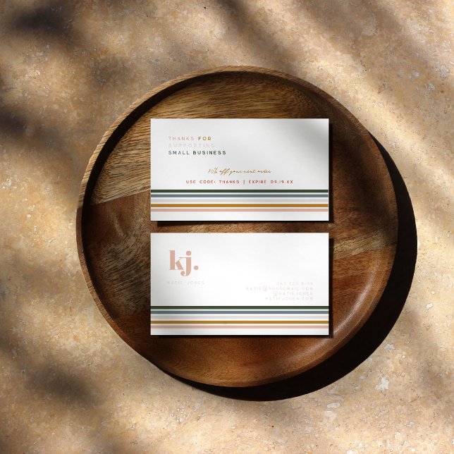 Chic Retro Stripes Monogram Business Thank You Card (Creator Uploaded)