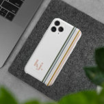 Chic Retro Stripes Monogram  iPhone 13 Pro Max Case<br><div class="desc">A minimalist monogram design with large typography initials in a classic font with your name below and chic retro rainbow colored stripes. Phone cases provide an opportunity to let your personality shine. Your phone case can be selected to show off your great fashion sense, let people know about a beloved...</div>