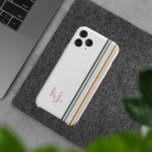Chic Retro Stripes Monogram  iPhone 13 Pro Max Case<br><div class="desc">A minimalist monogram design with large typography initials in a classic font with your name below and chic retro rainbow colored stripes. Phone cases provide an opportunity to let your personality shine. Your phone case can be selected to show off your great fashion sense, let people know about a beloved...</div>