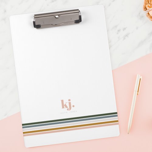 Chic Retro Stripes Monogram Clipboard