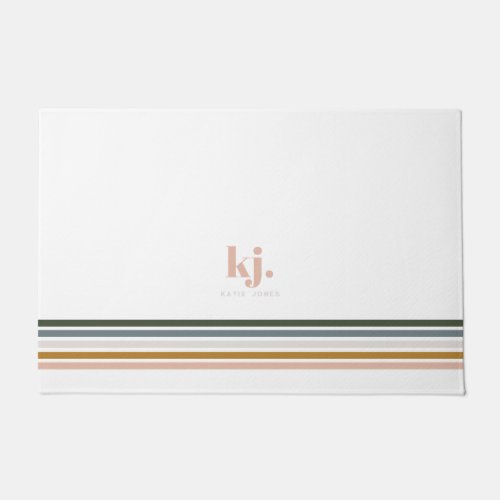 Chic Retro Stripes Monogram Doormat