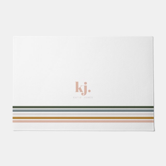 Chic Retro Stripes Monogram Doormat (Front)