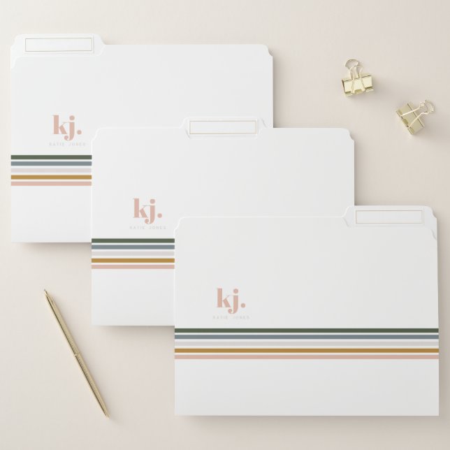 Chic Retro Stripes Monogram  File Folder (Set)