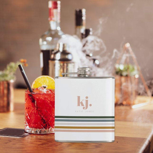 Chic Retro Stripes Monogram Flask (Creator Uploaded)