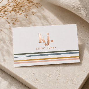 Chic Retro Stripes Monogram  Foil Spot Gloss Business Cards