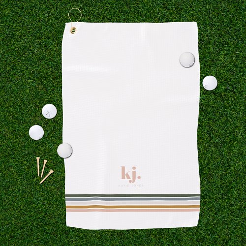 Chic Retro Stripes Monogram Golf Towel