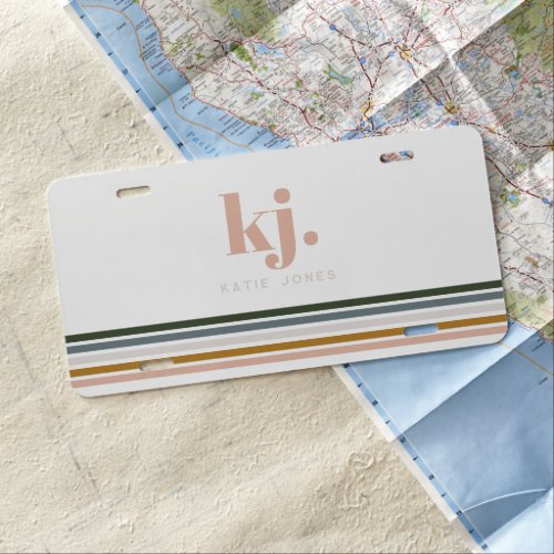 Chic Retro Stripes Monogram License Plate