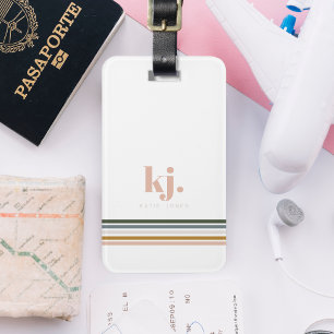 Chic Retro Stripes Monogram Luggage Tag