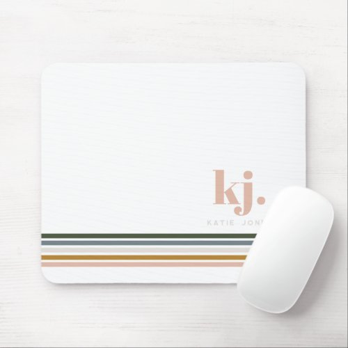 Chic Retro Stripes Monogram Mouse Pad