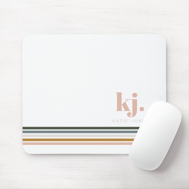 Chic Retro Stripes Monogram Mouse Pad (With Mouse)