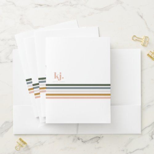 Chic Retro Stripes Monogram  Pocket Folder