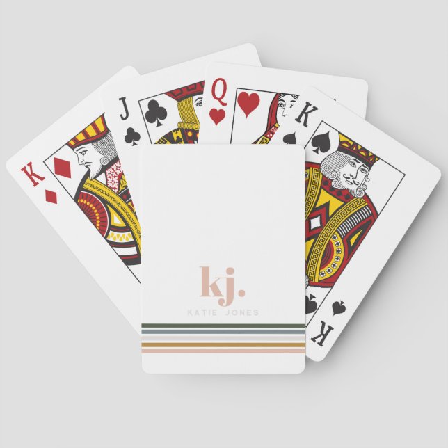 Chic Retro Stripes Monogram Poker Cards (Back)