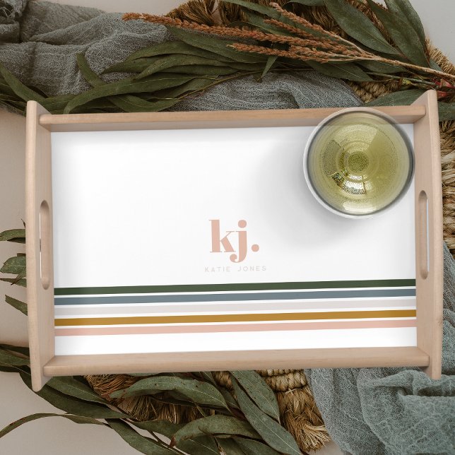 Chic Retro Stripes Monogram  Serving Tray (Creator Uploaded)