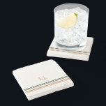 Chic Retro Stripes Monogram Stone Coaster<br><div class="desc">A minimalist monogram design with large typography initials in a classic font with your name below and chic retro rainbow colored stripes. Why not make it personal with a unique monogram gift for family and friends? Use these coasters around your home to protect delicate surface areas. They make a beautiful...</div>