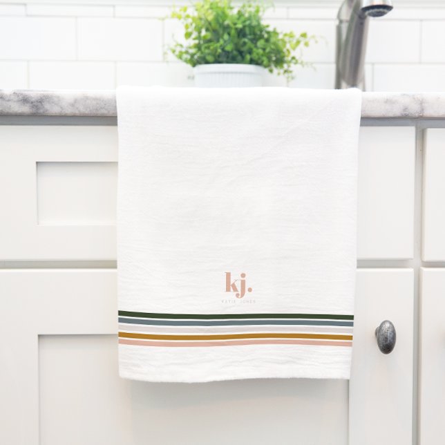 Chic Retro Stripes Monogram Tea Towel (Creator Uploaded)