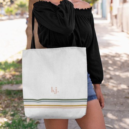 Chic Retro Stripes Monogram Tote Bag