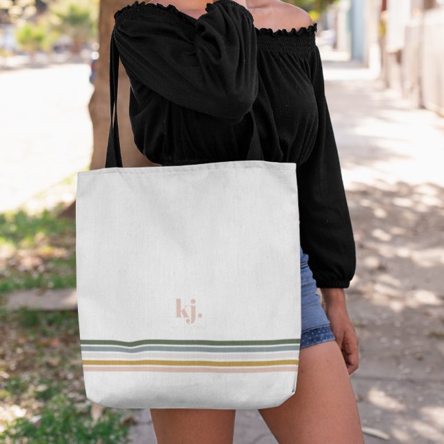Chic Retro Stripes Monogram Tote Bag (Creator Uploaded)