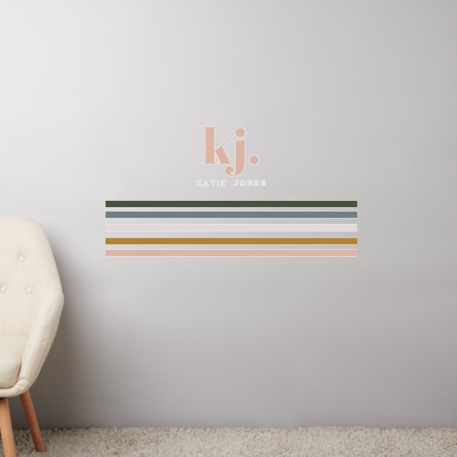 Chic Retro Stripes Monogram Wall Decal (Living Room 2)