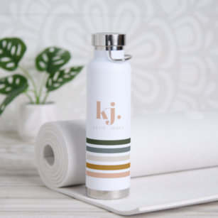 Chic Retro Stripes Monogram Water Bottle