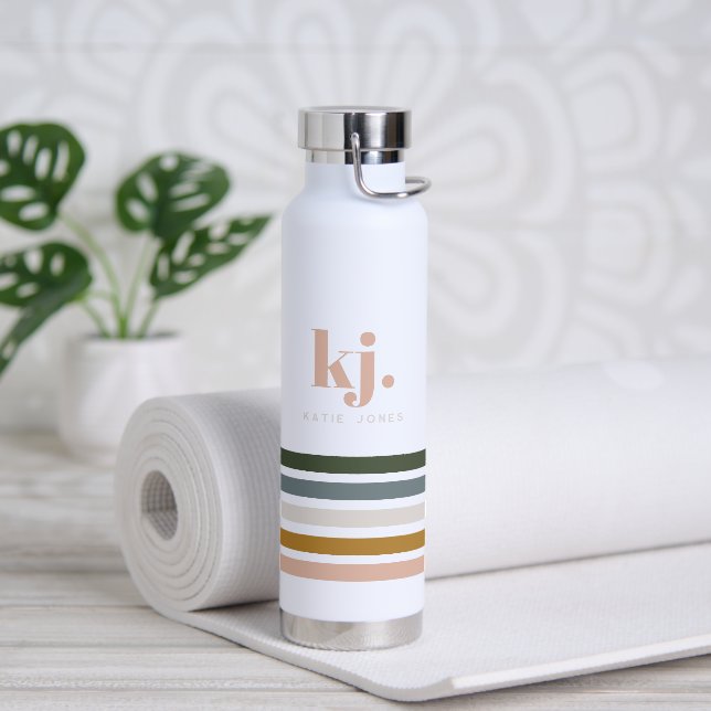 Chic Retro Stripes Monogram Water Bottle (Yoga)