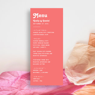 Chic Retro Summer Bright Coral Pink Wedding Menu