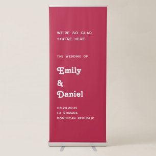 Chic Retro Summer Bright Hot Pink Wedding Welcome Retractable Banner