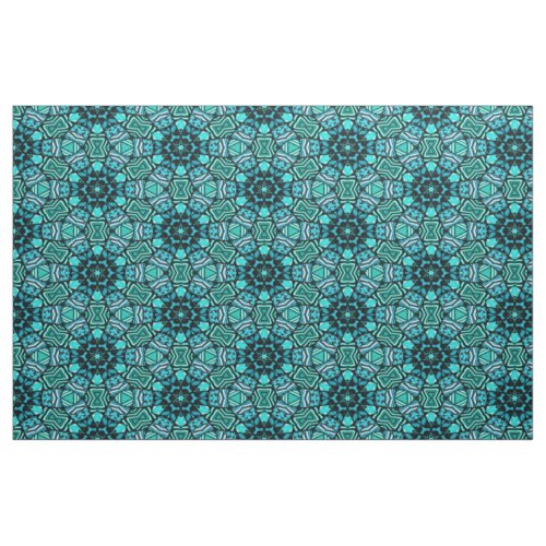 Chic Retro Teal Turquoise Oriental Mosaic Pattern Fabric