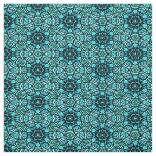 Chic Retro Teal Turquoise Oriental Mosaic Pattern Fabric