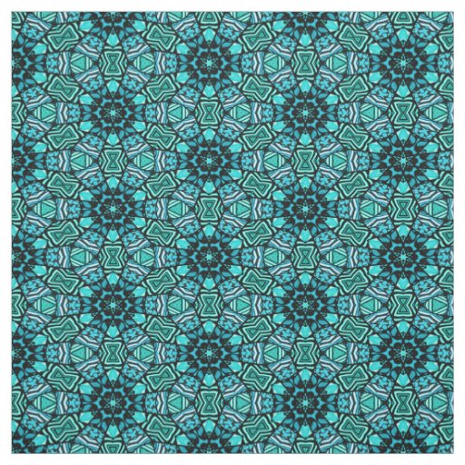Chic Retro Teal Turquoise Oriental Mosaic Pattern Fabric