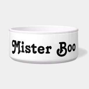Chic Retro Typography Black White Dog Cat Name Bowl